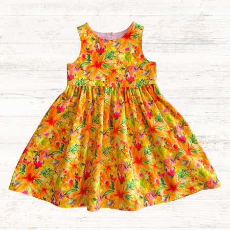 Kids Orange Floral Tea Party Dress Sizes 4 & 8 - Ready To Ship!