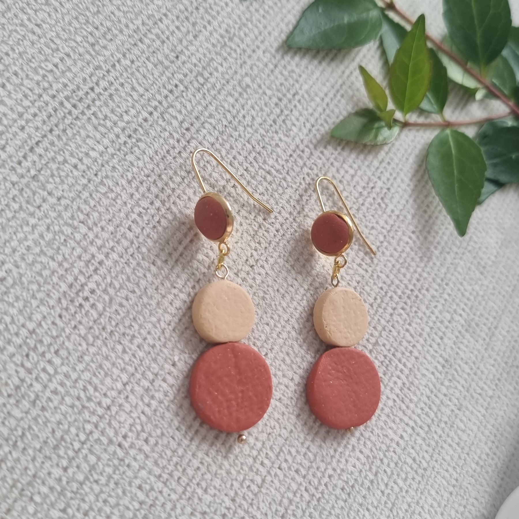 Autumn Layers - Orange and beige organic shaped dangles , modern haloween earrings