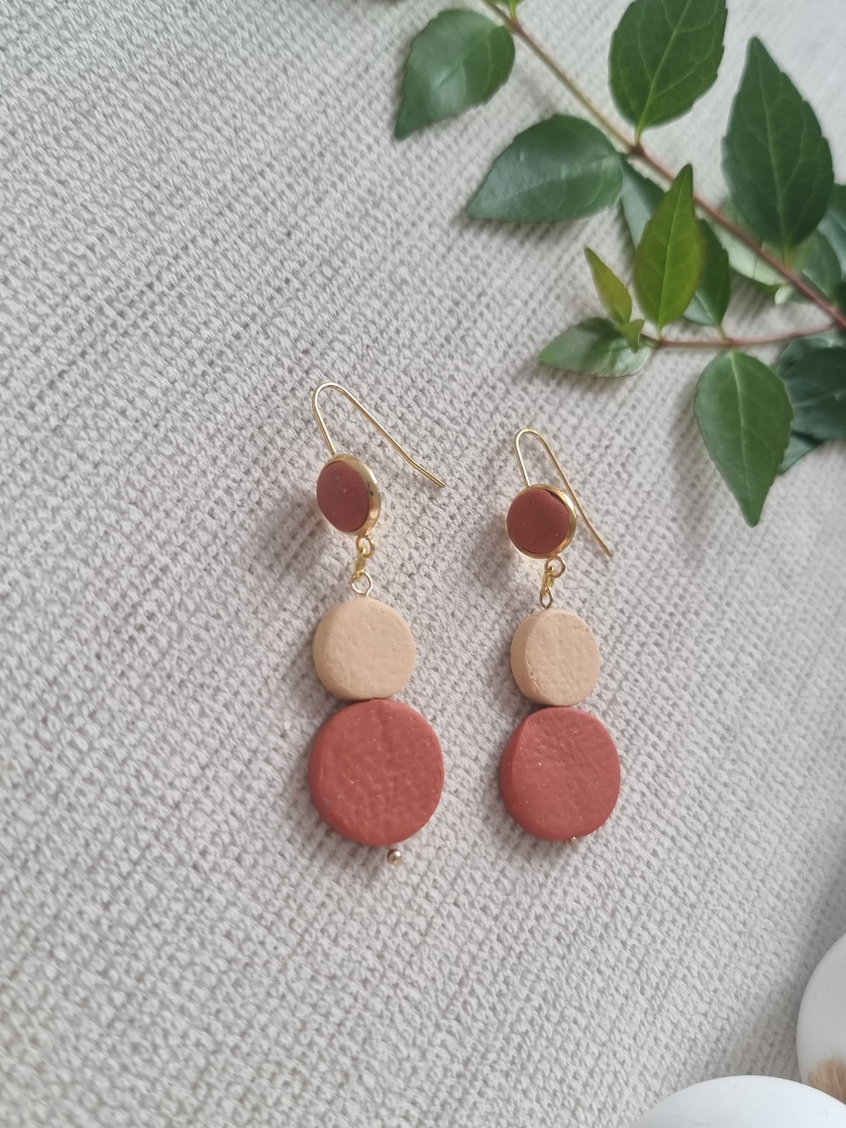 Autumn Layers - Orange and beige organic shaped dangles , modern haloween earrings