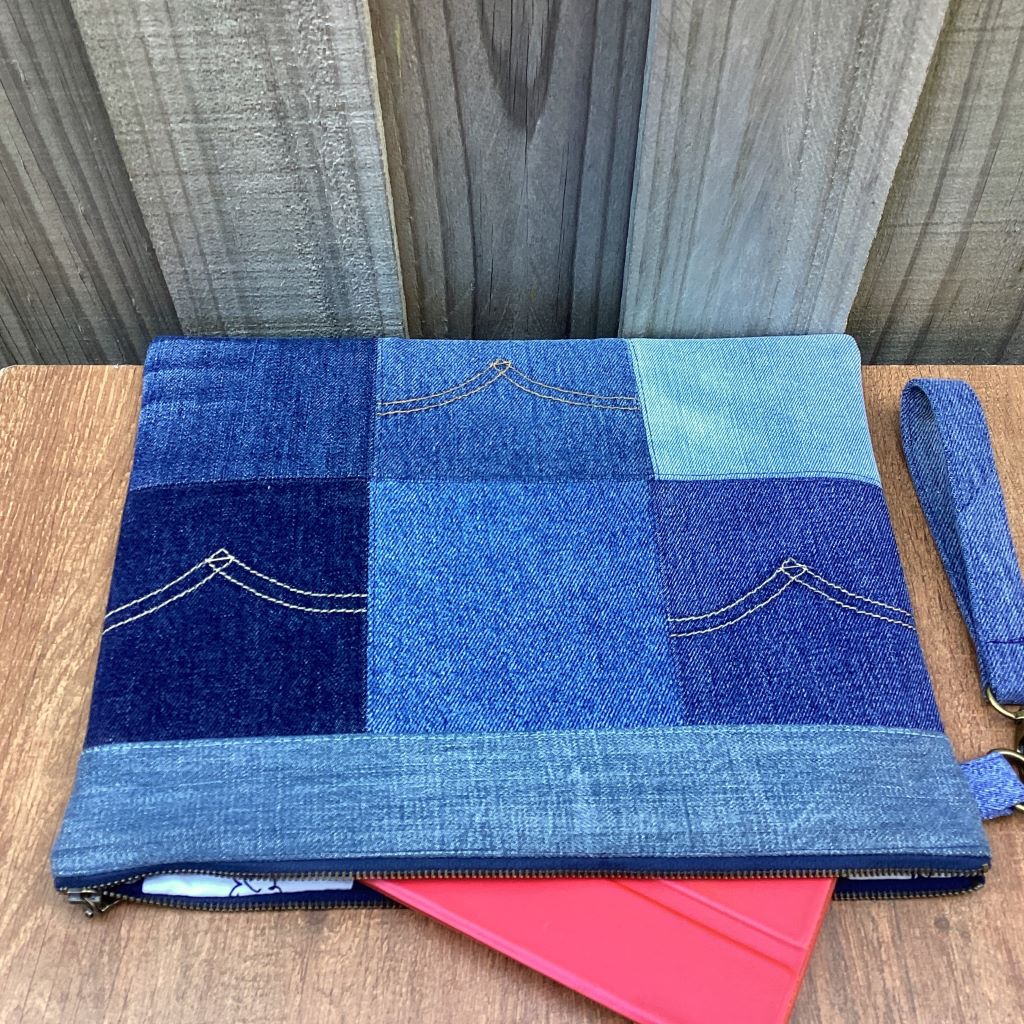 Large Upcycled Denim Pouch #6 - Pocket Patchwork