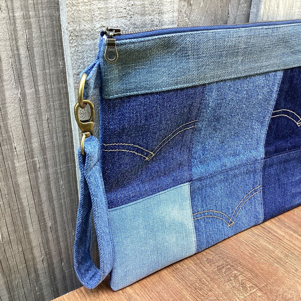 Large Upcycled Denim Pouch #6 - Pocket Patchwork
