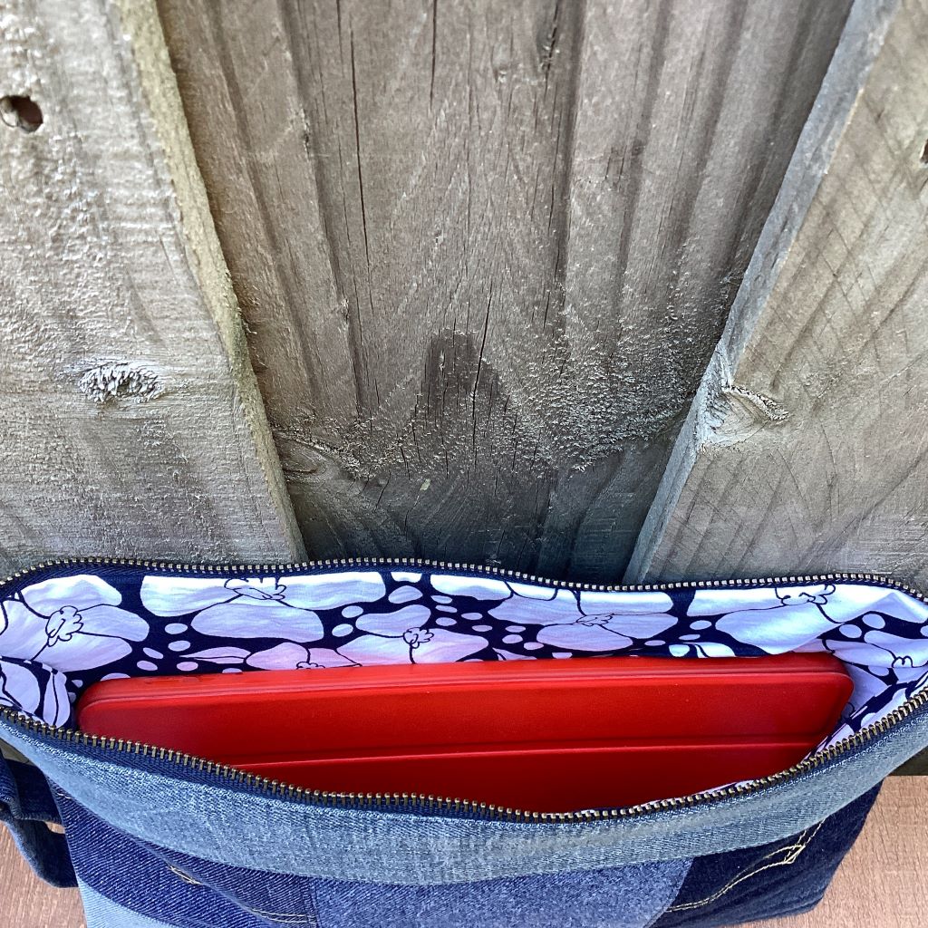 Large Upcycled Denim Pouch #6 - Pocket Patchwork