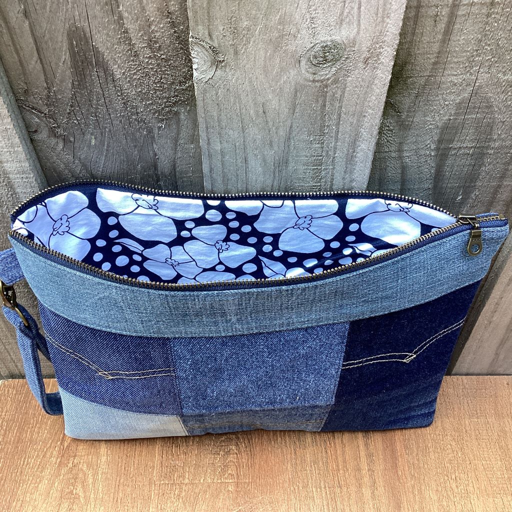 Large Upcycled Denim Pouch #6 - Pocket Patchwork
