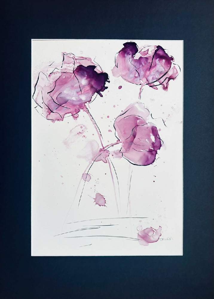 Burgundy Floral Artwork, Minimalist Abstract