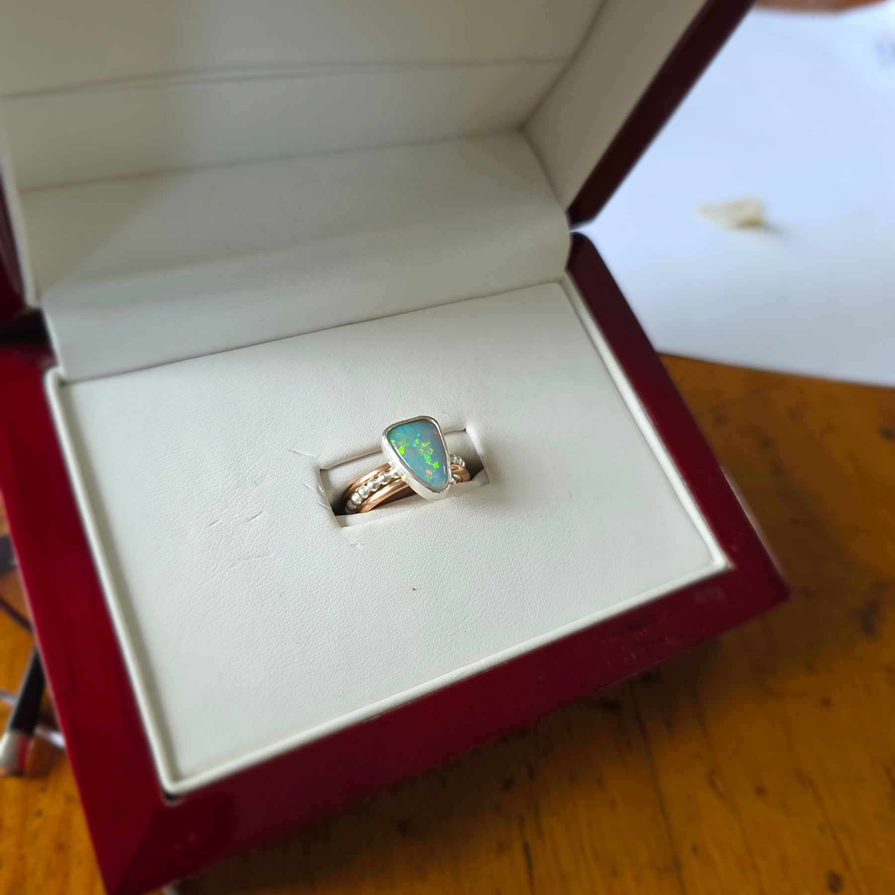 Stunning solid Australian opal and gold ring set