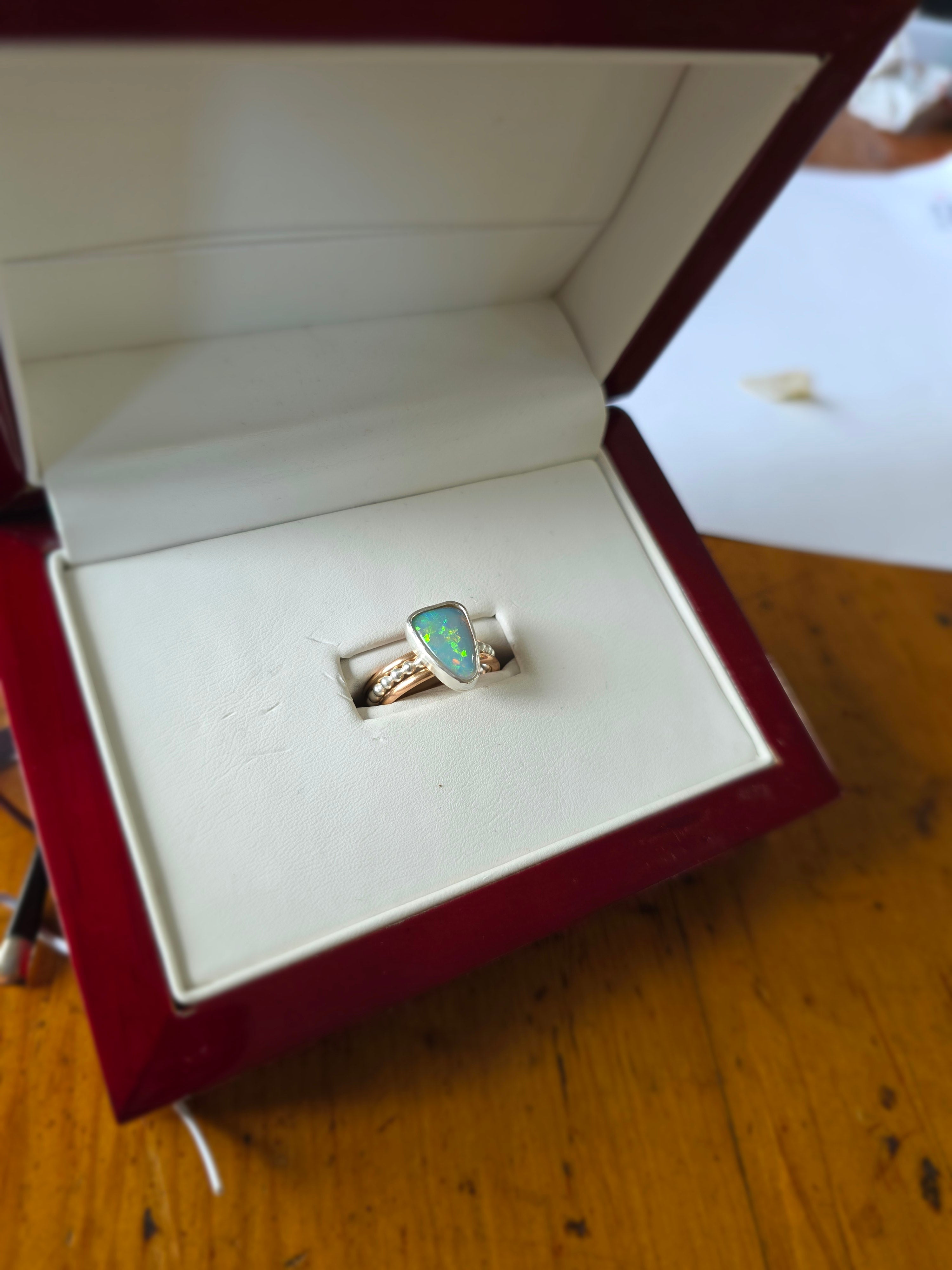 Stunning solid Australian opal and gold ring set