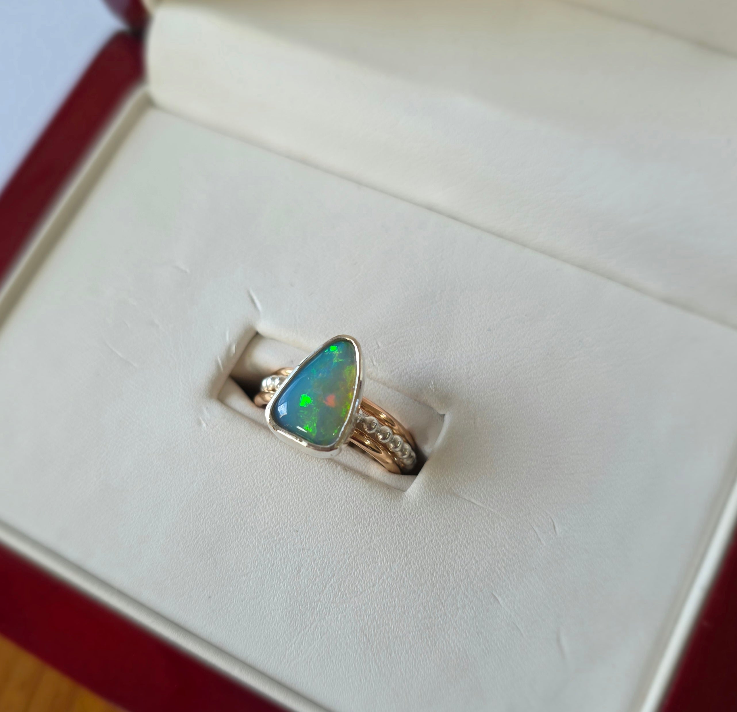 Stunning solid Australian opal and gold ring set
