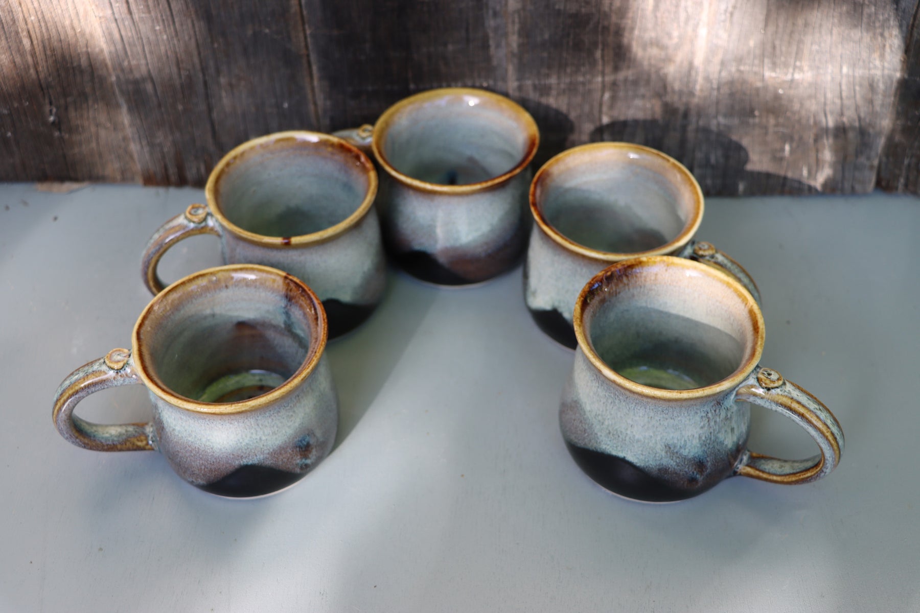 Hand Thrown Stoneware Coffee Mugs: Teadust Iron & Chun Glaze