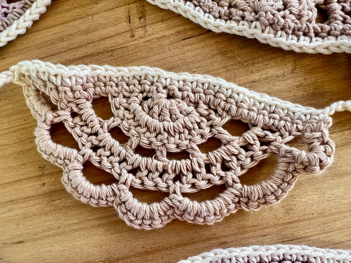 Crochet Bunting Garland - Handmade Cotton Nursery Decor - Cottagecore Wedding Banner - Boho Wall Hanging