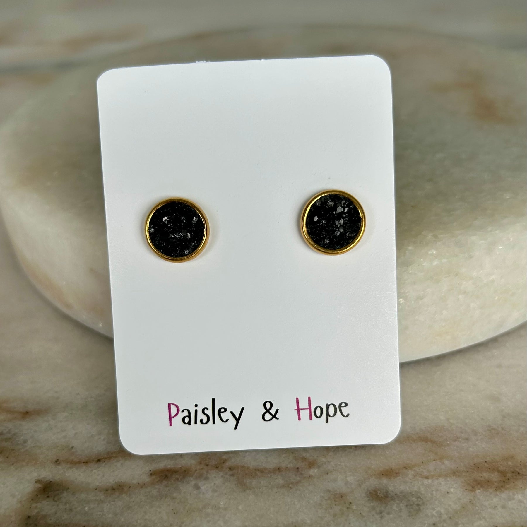 Faux Leather Bezel Style Studs - 10mm - Choose style
