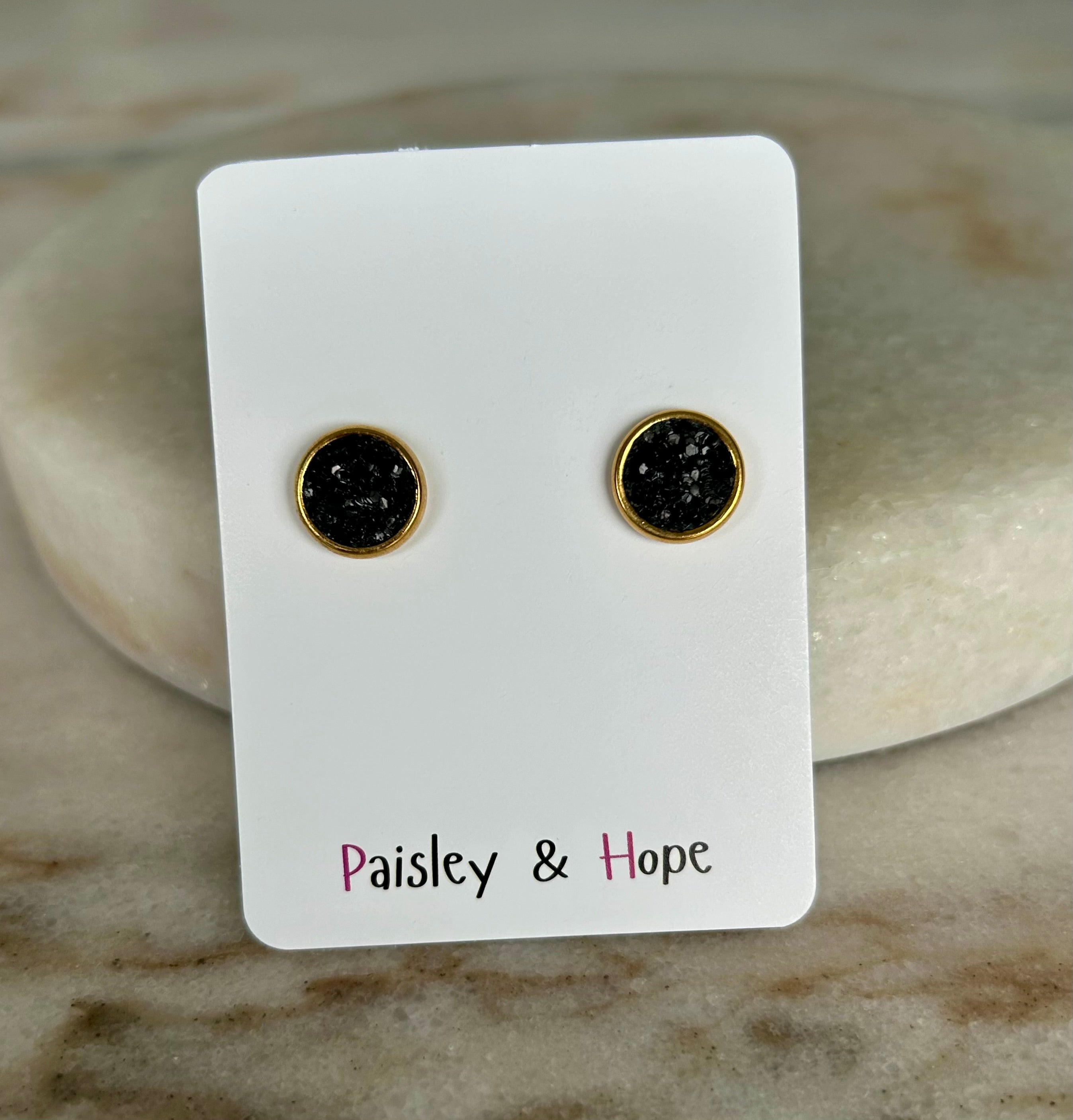 Faux Leather Bezel Style Studs - 10mm - Choose style