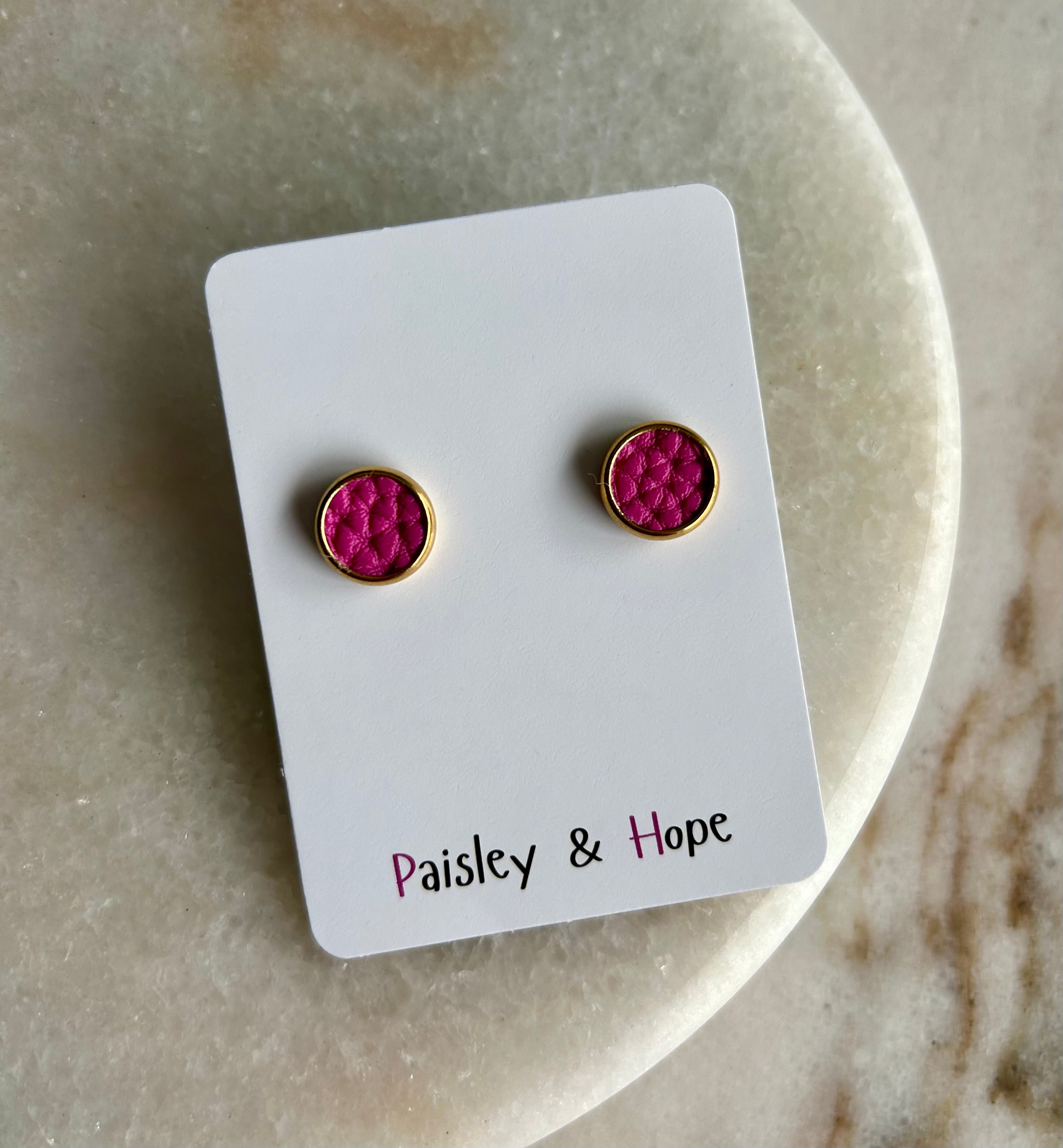 Faux Leather Bezel Style Studs - 10mm - Choose style