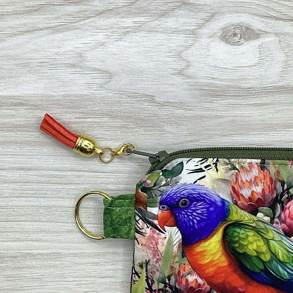Lorikeets parrots Zip Pouch (21cm x 16cm) Fully lined, lightly padded