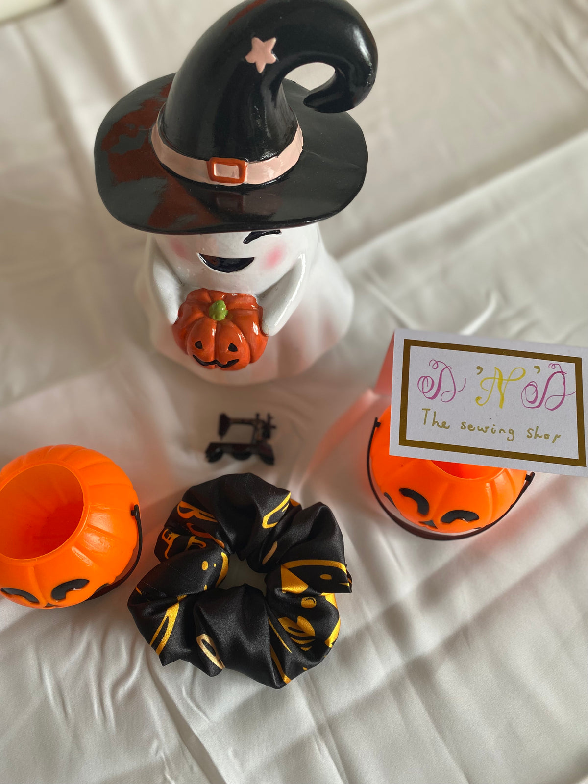 🎃 Handmade Halloween Satin Scrunchies – Set of 4