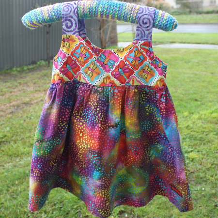 Girls Dress, Size 4, Bright Dragonflies/Spots/Spirals.