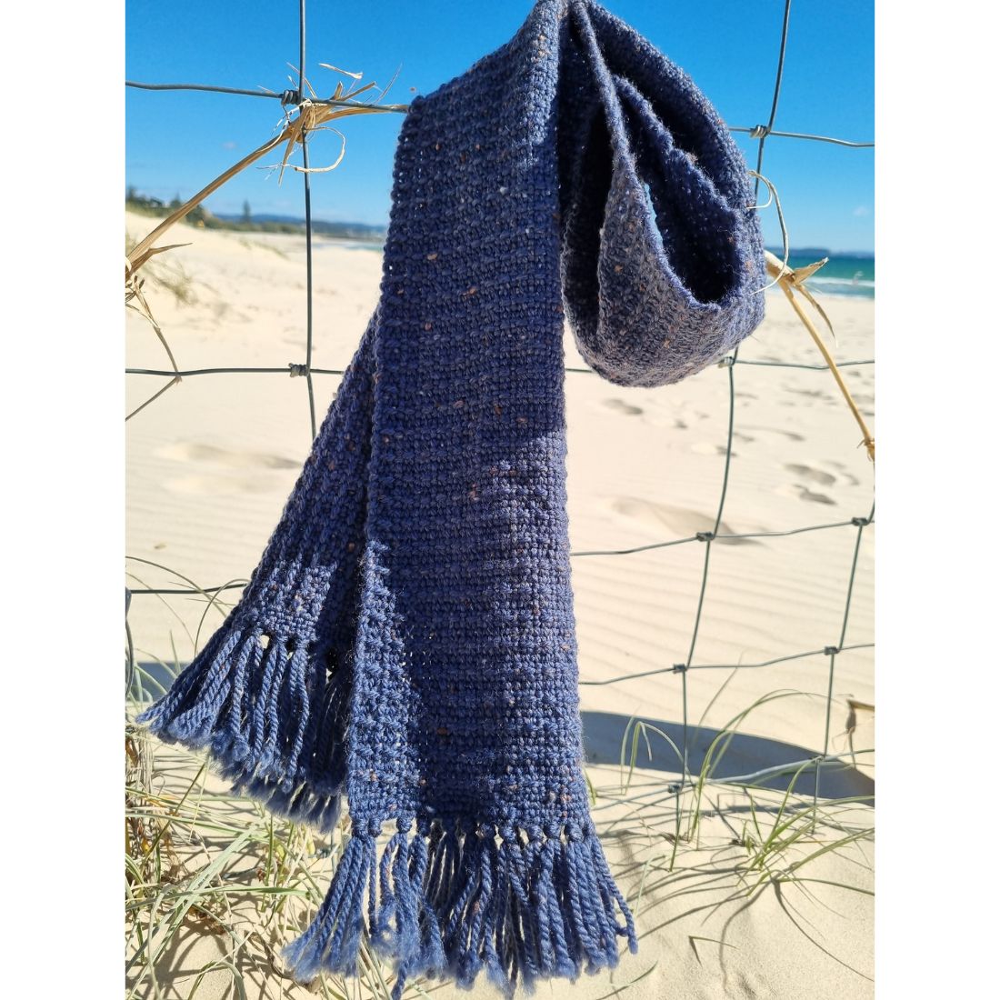 Blue handwoven wool scarf