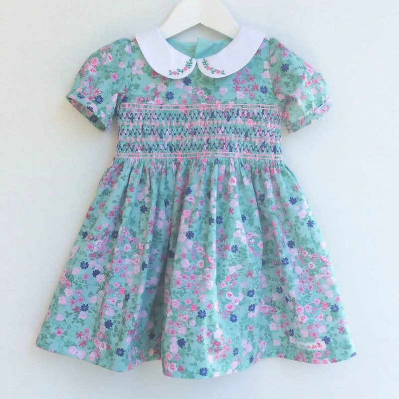 Girls’ Smocked Girl's Dress with Hand Embroidered Collar