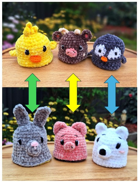 Two-in-one crocheted animal Toys, flip and transform