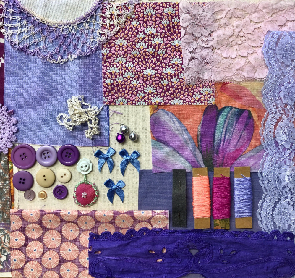 Slow Stitching Kit, Fabric Bundle - Antique Violet and Batiks