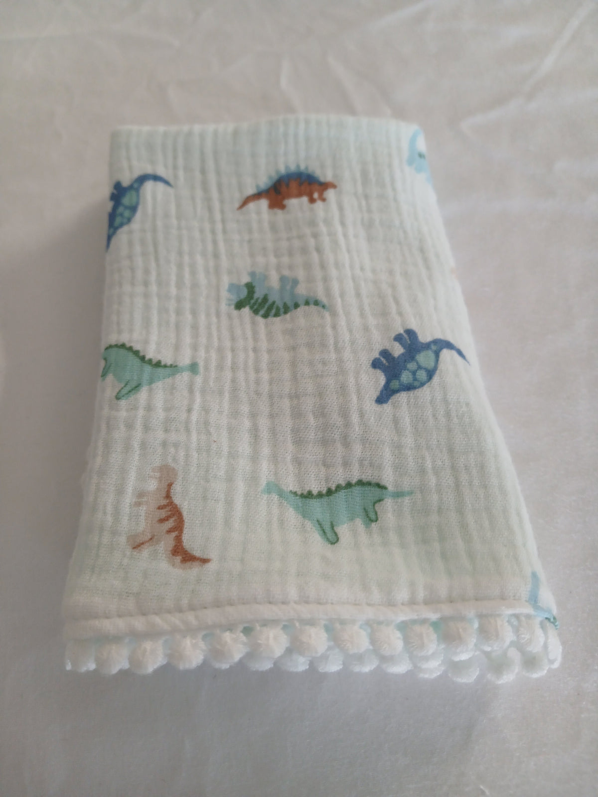 Handmade Double Gauze Dummy Comforter Set of 2 - 35x31cm with Beechwood Teething Ring -Dinosaurs , Light Mint