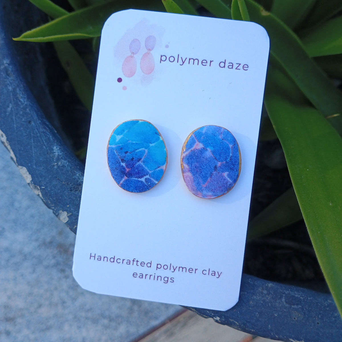 Polymer clay watercolour stud earring