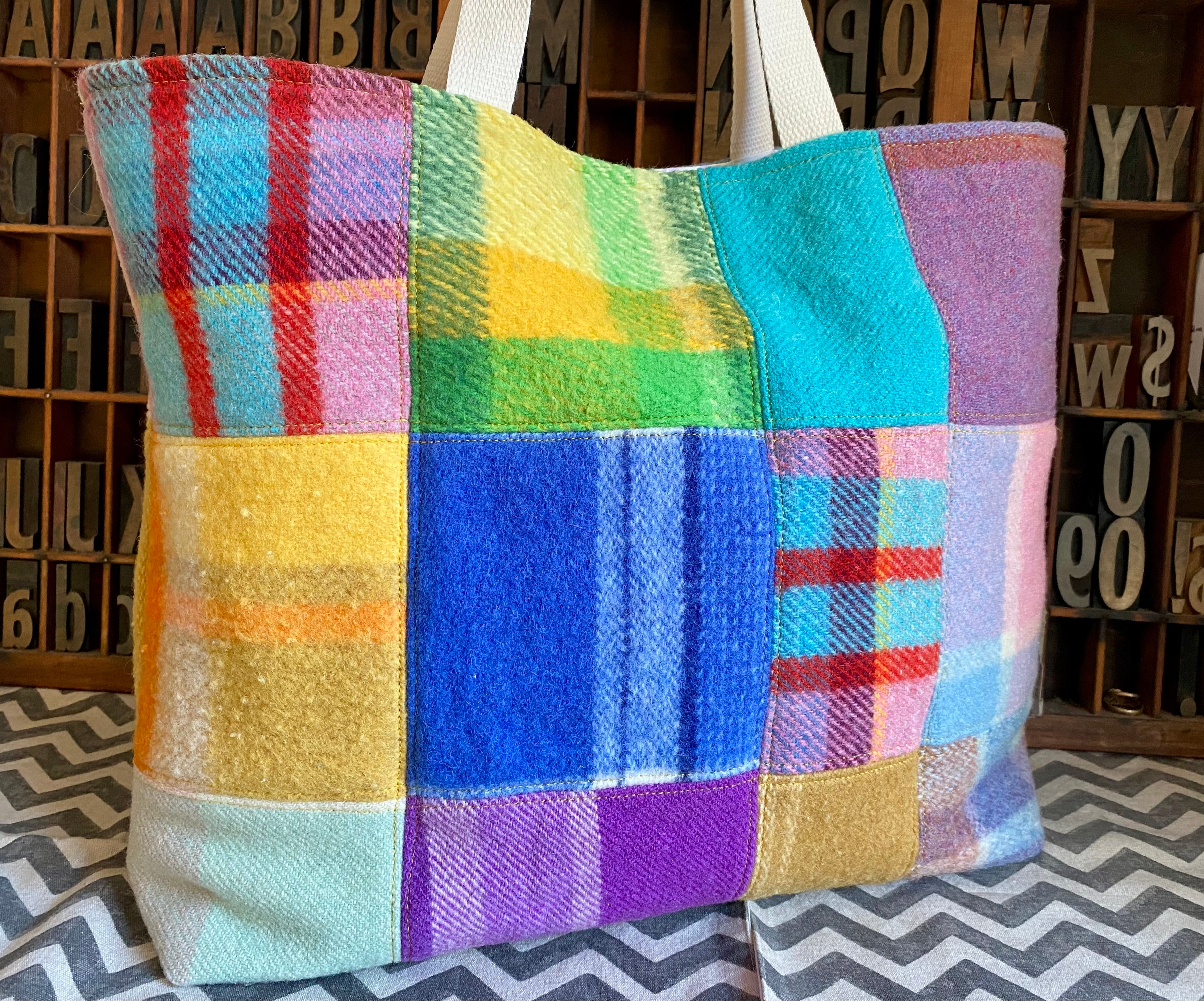 Upcycled Woollen Blanket - Market Tote - Patchwork