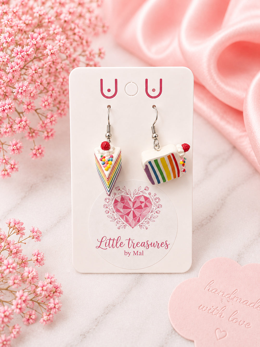 Handmade rainbow cake earrings