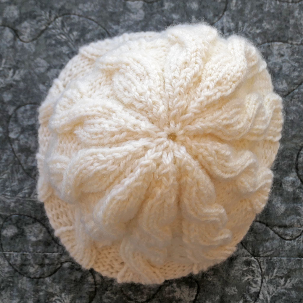 Beanie: Adult, handmade, woollen.  Cabled design. White, Unisex