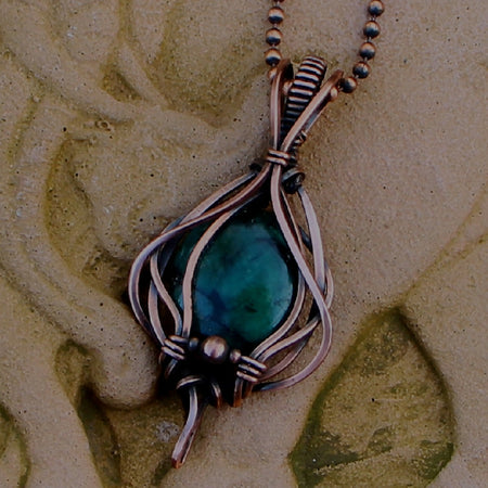 Natural Emerald in Copper with chain