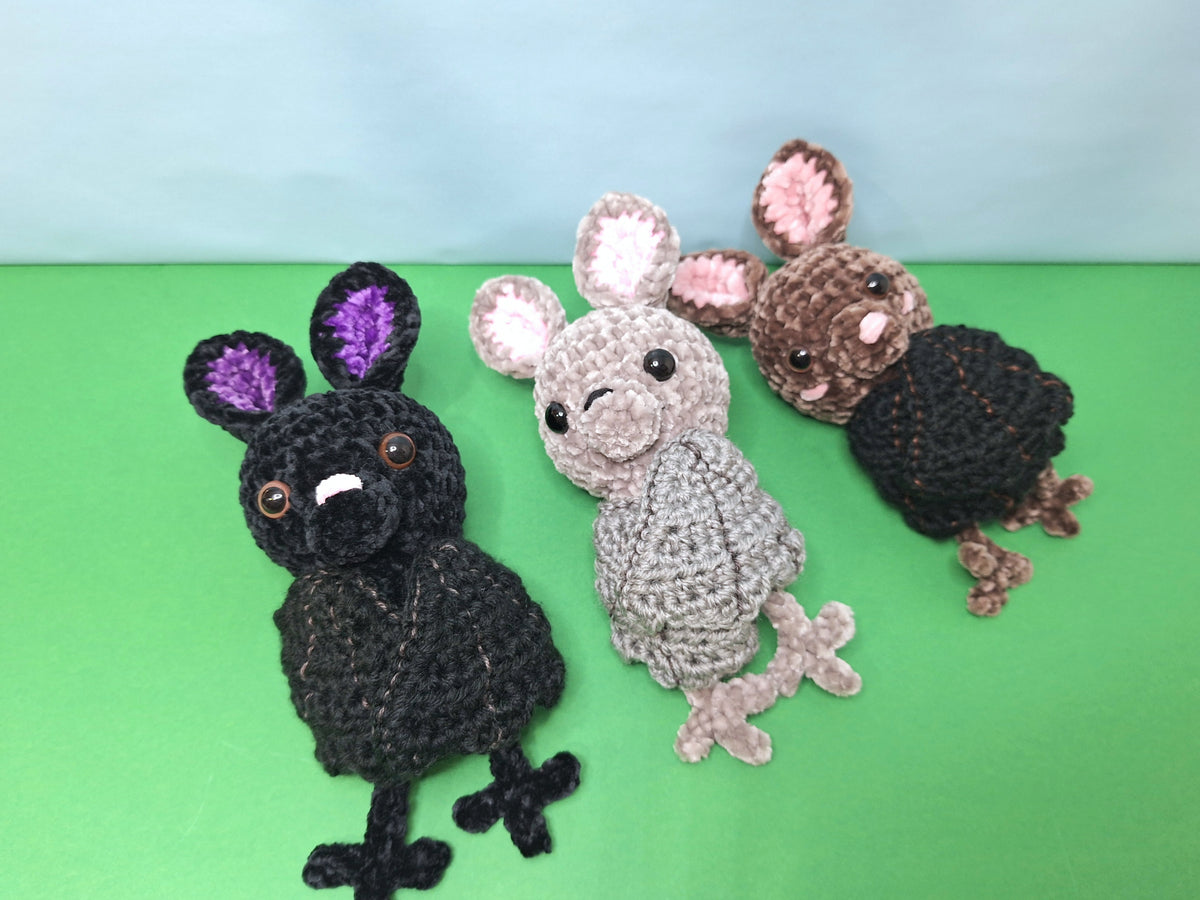 Soft, grey velvet crocheted fruit bat
