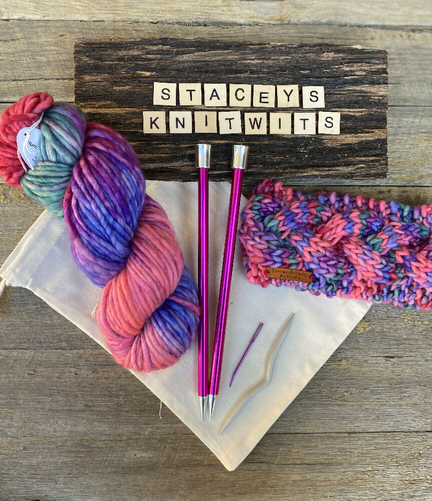 DIY Cable Headband Knitting Kit - Rainbow Merino