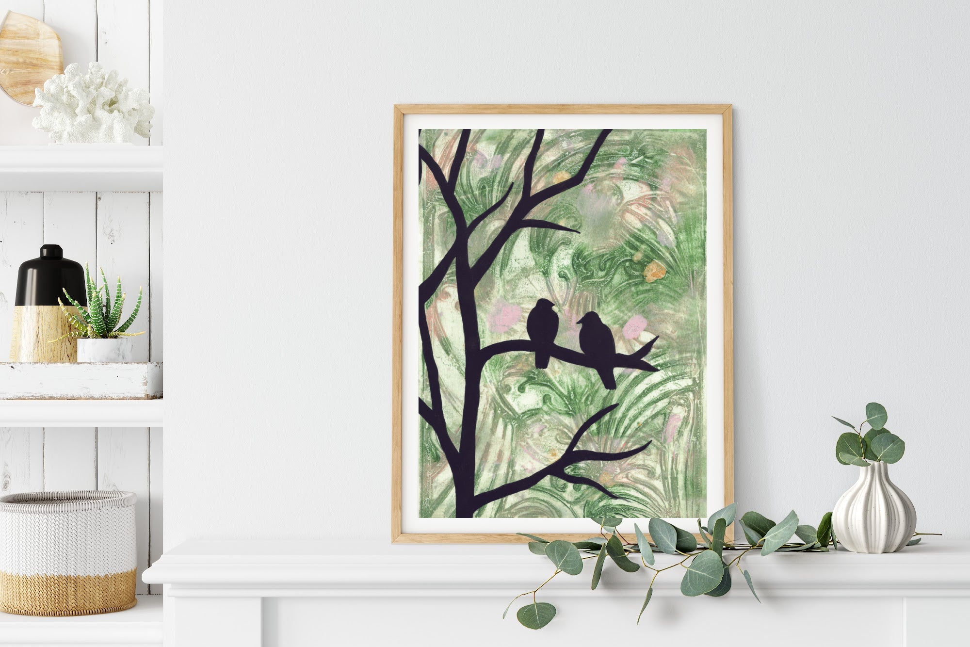 Perched – Botanical Bird Silhouette Print