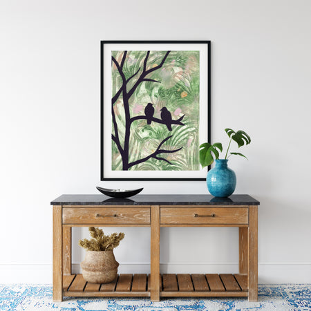 Perched – Botanical Bird Silhouette Print