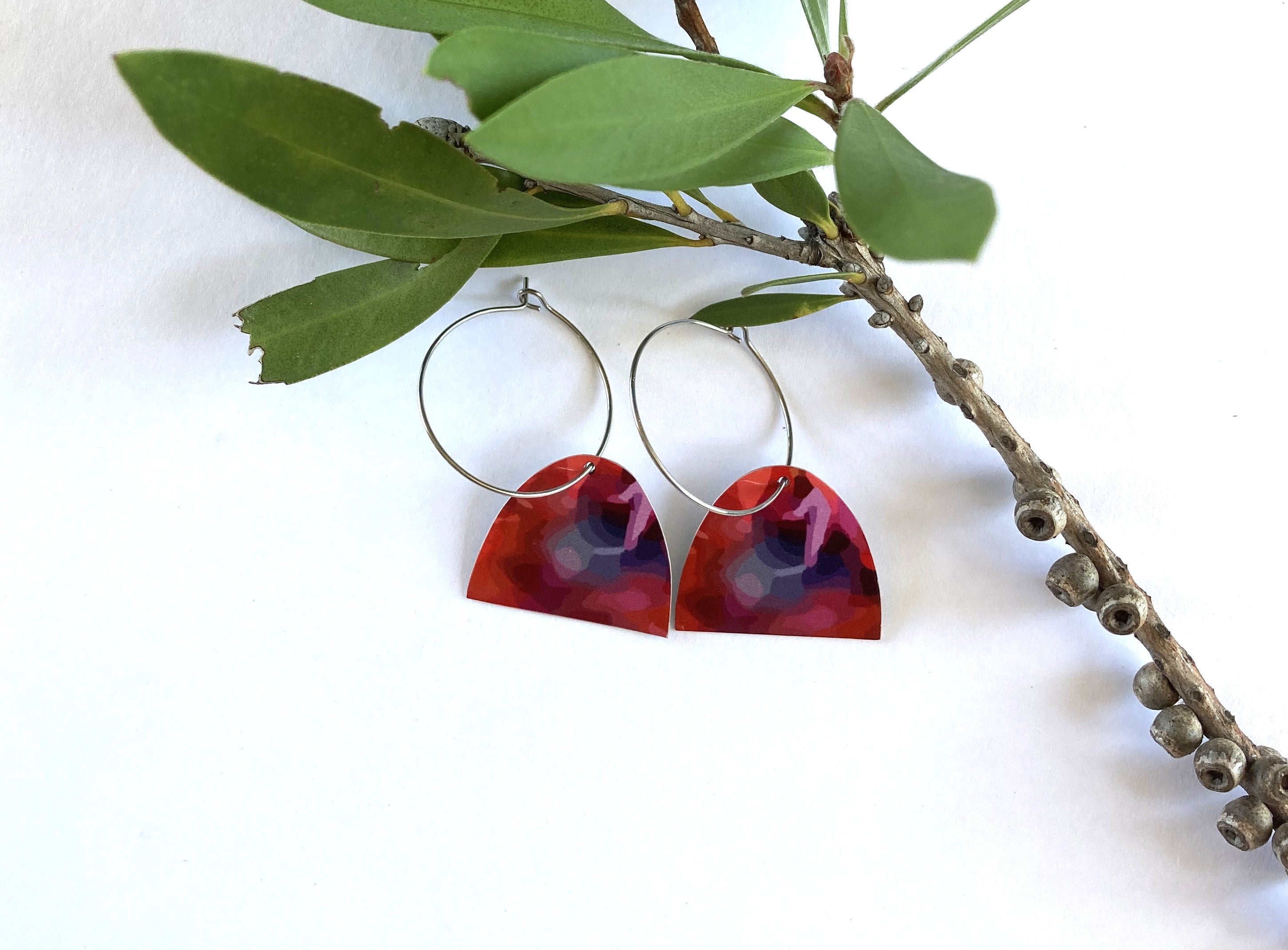Aluminium sublimation printed earrings Crimson Cheer Collection