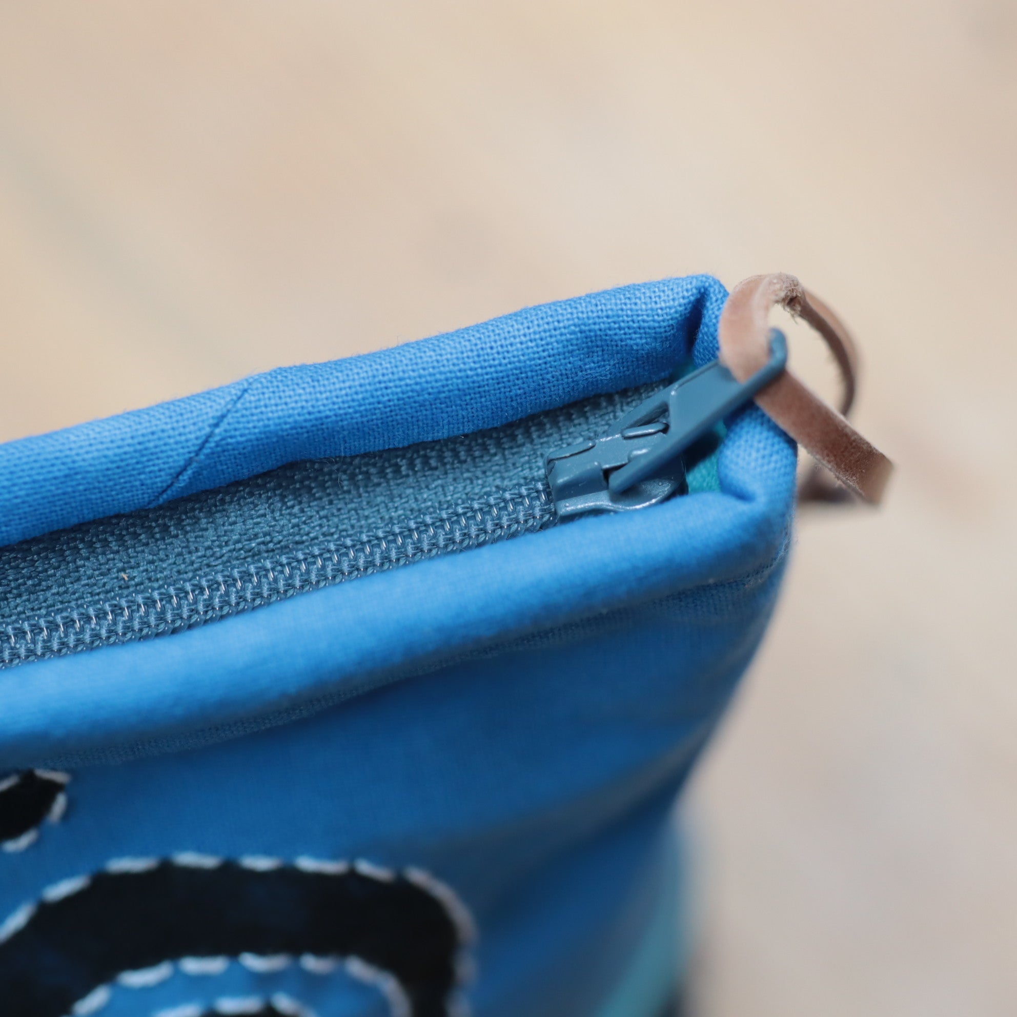 Hand Dyed Zipper Bag, Makeup Bag, Sewing Pouch, Blue and Fuchsia