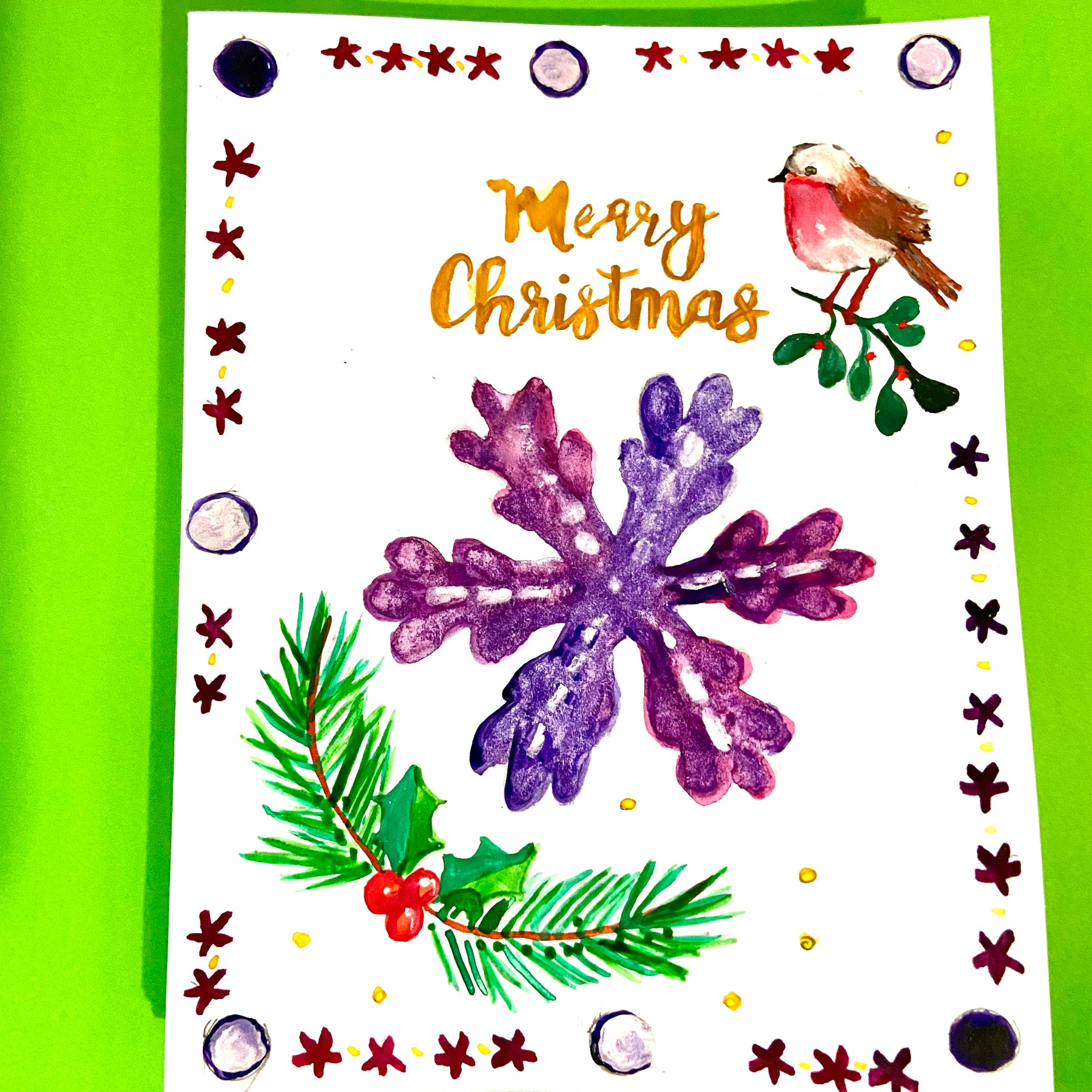 Hand Painted Christmas Card - purple version