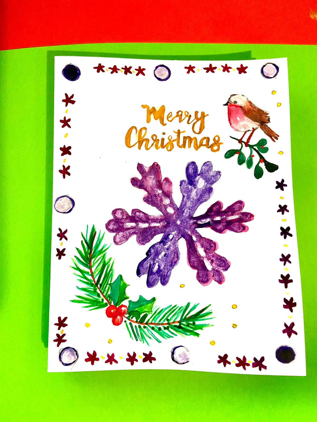 Hand Painted Christmas Card - purple version