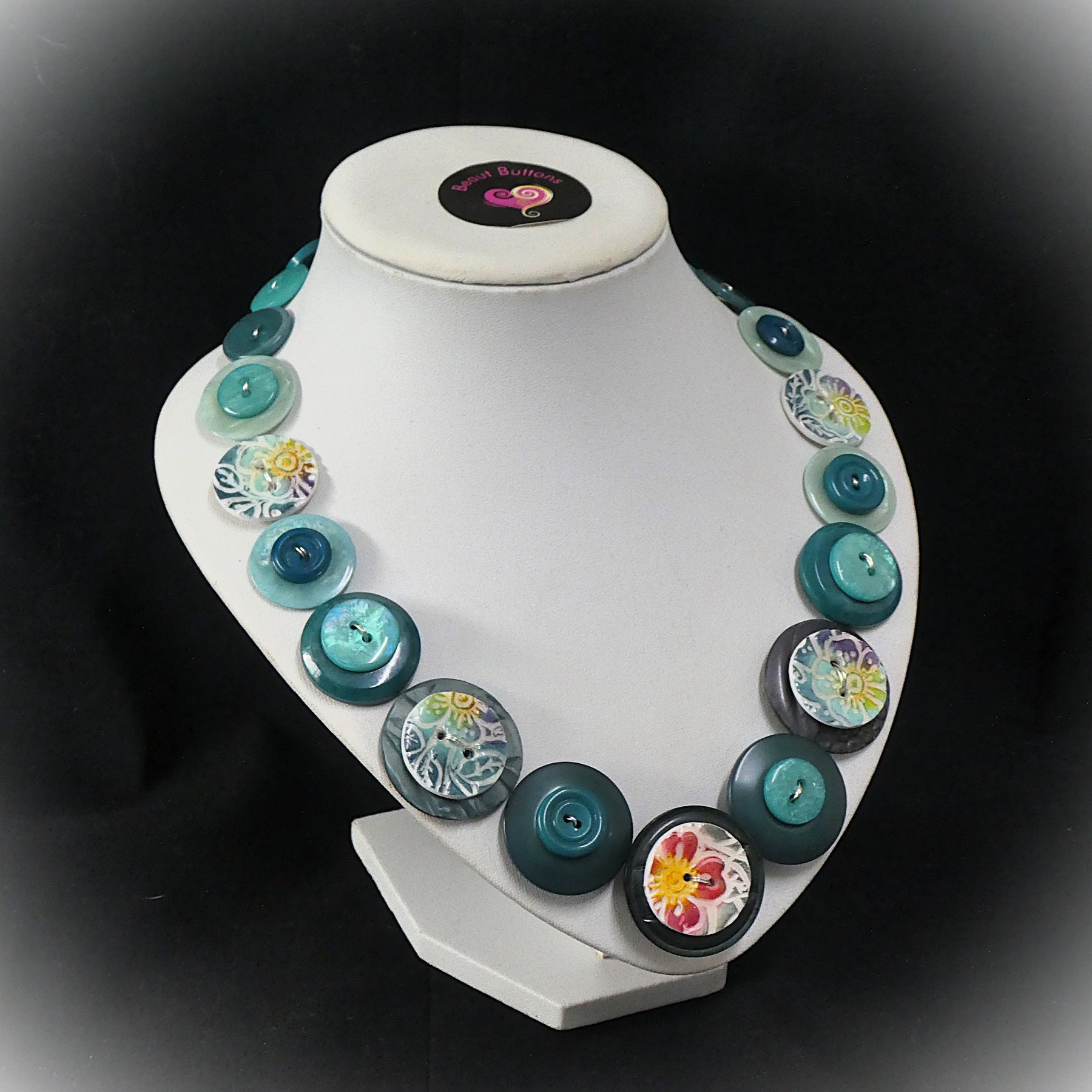 Button necklace and earrings - Blue Lagoon
