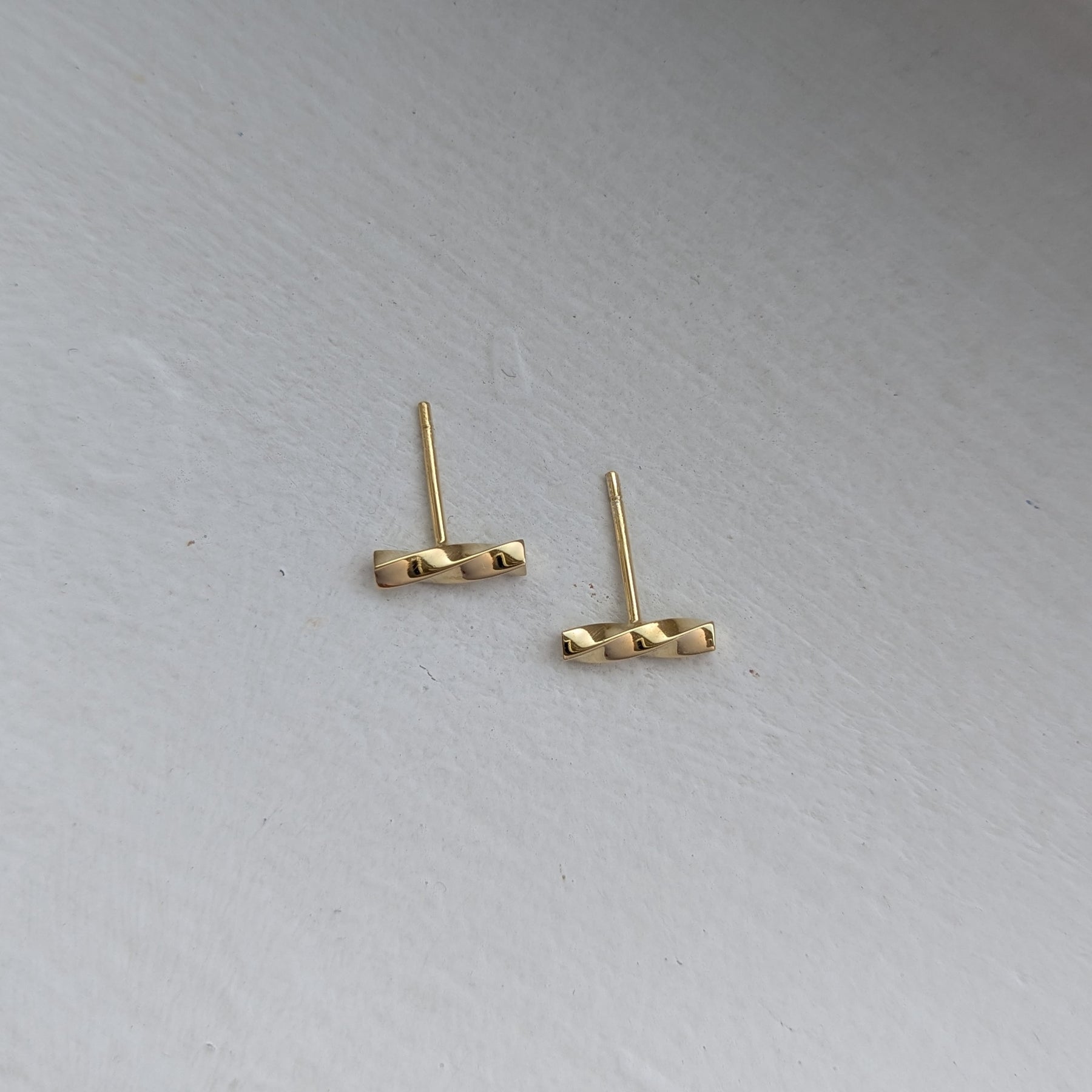 handmade gold plated small twisted studs | wedding earrings