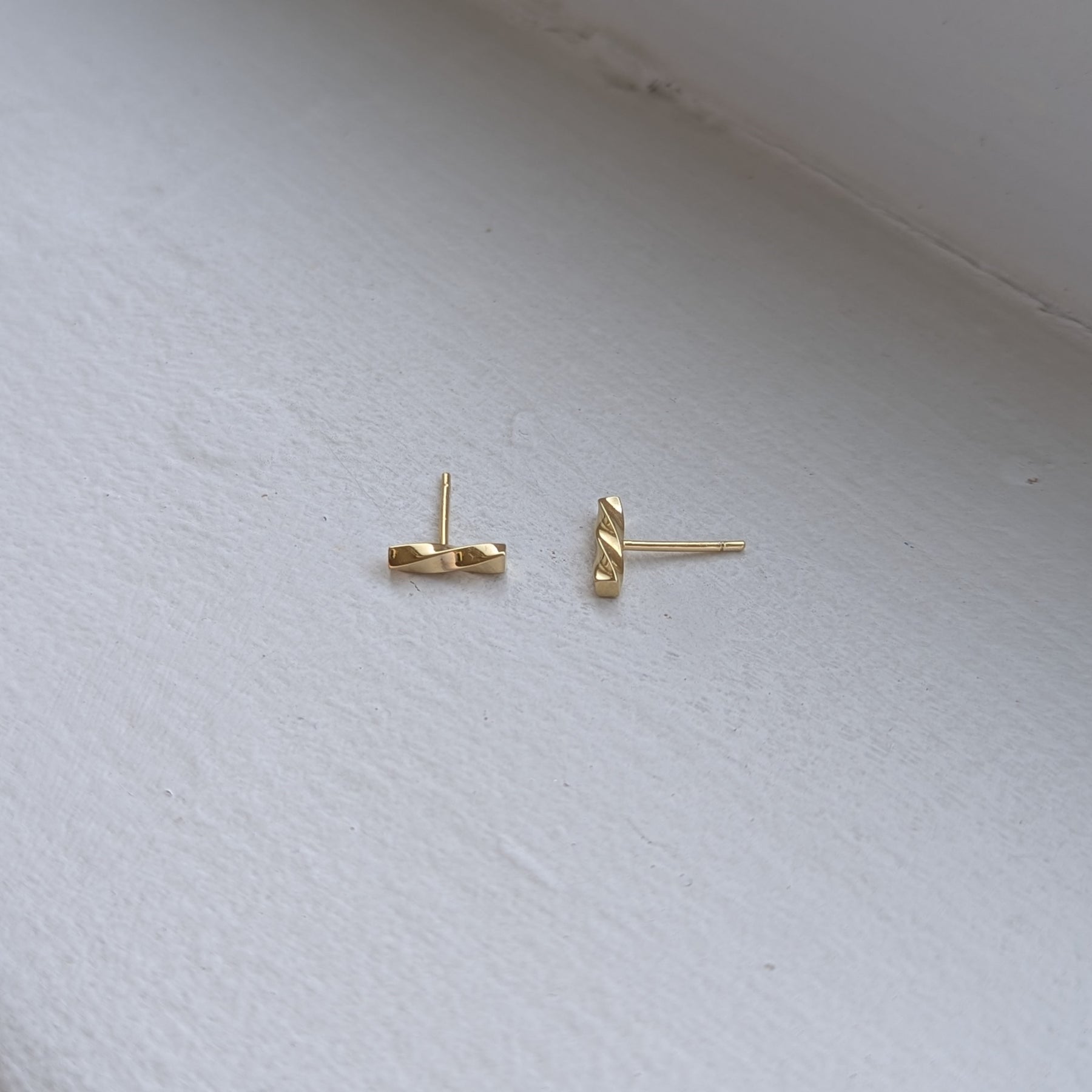 handmade gold plated small twisted studs | wedding earrings