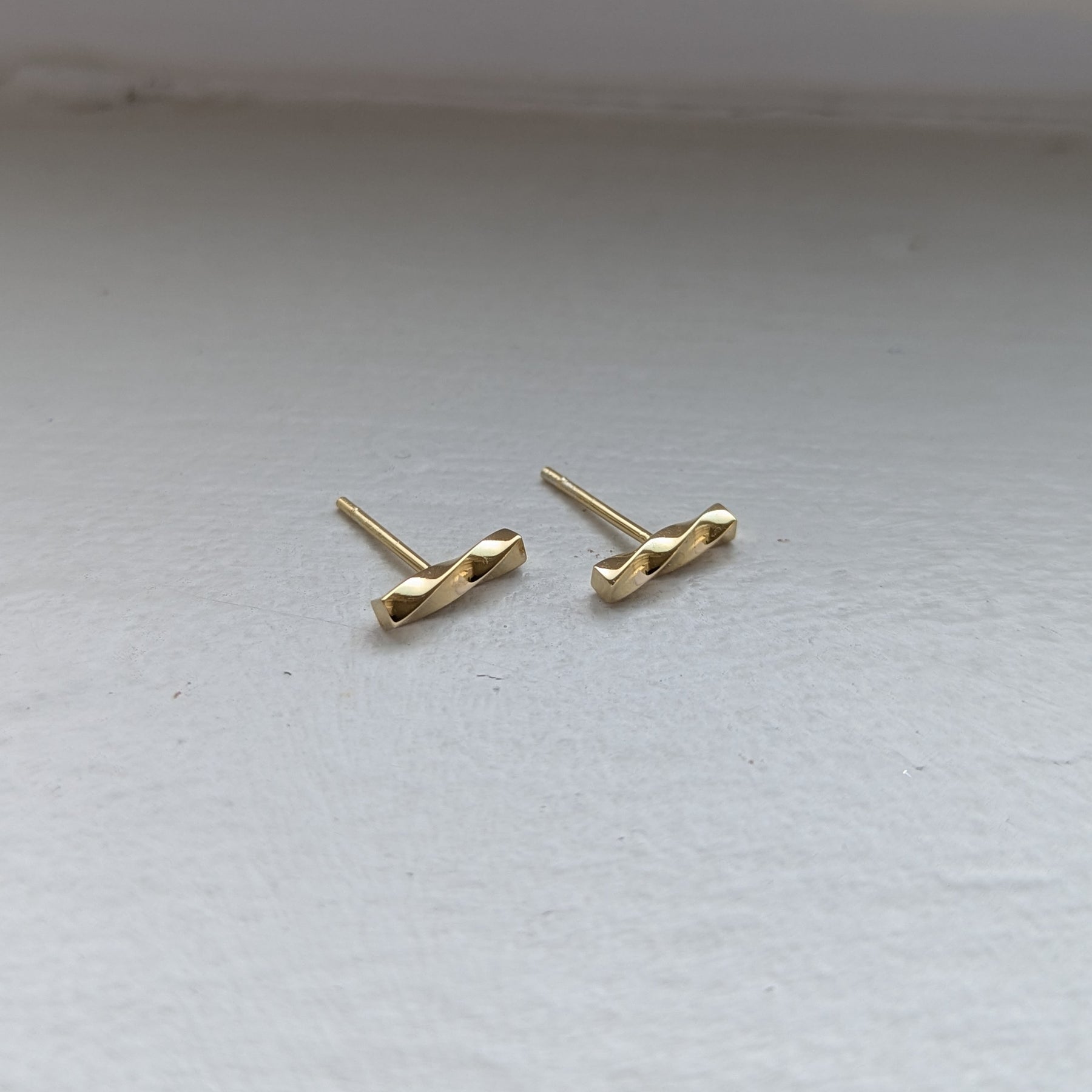 handmade gold plated small twisted studs | wedding earrings