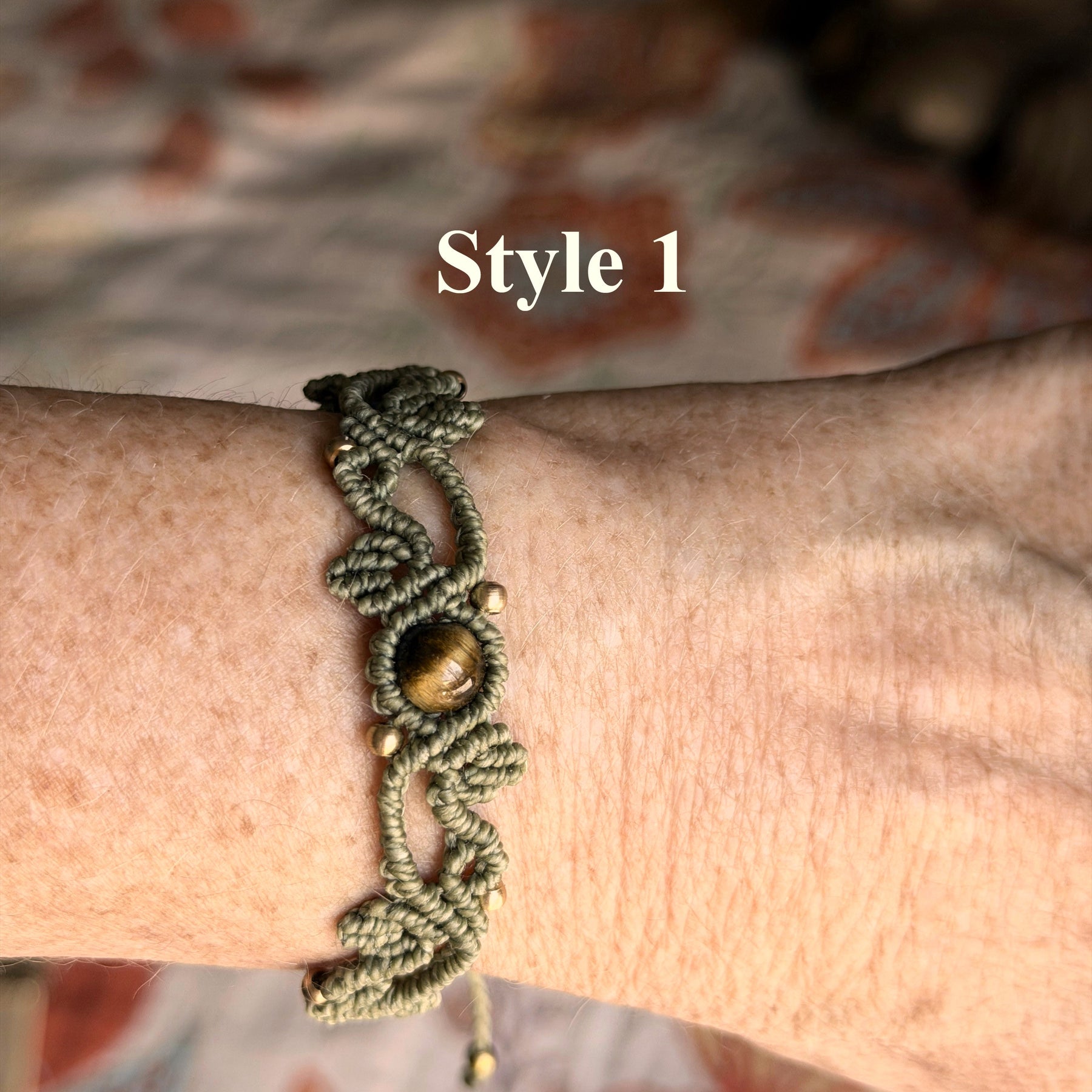 Macrame Leaf Bracelet with Focal Bead - earthy forest fae collection
