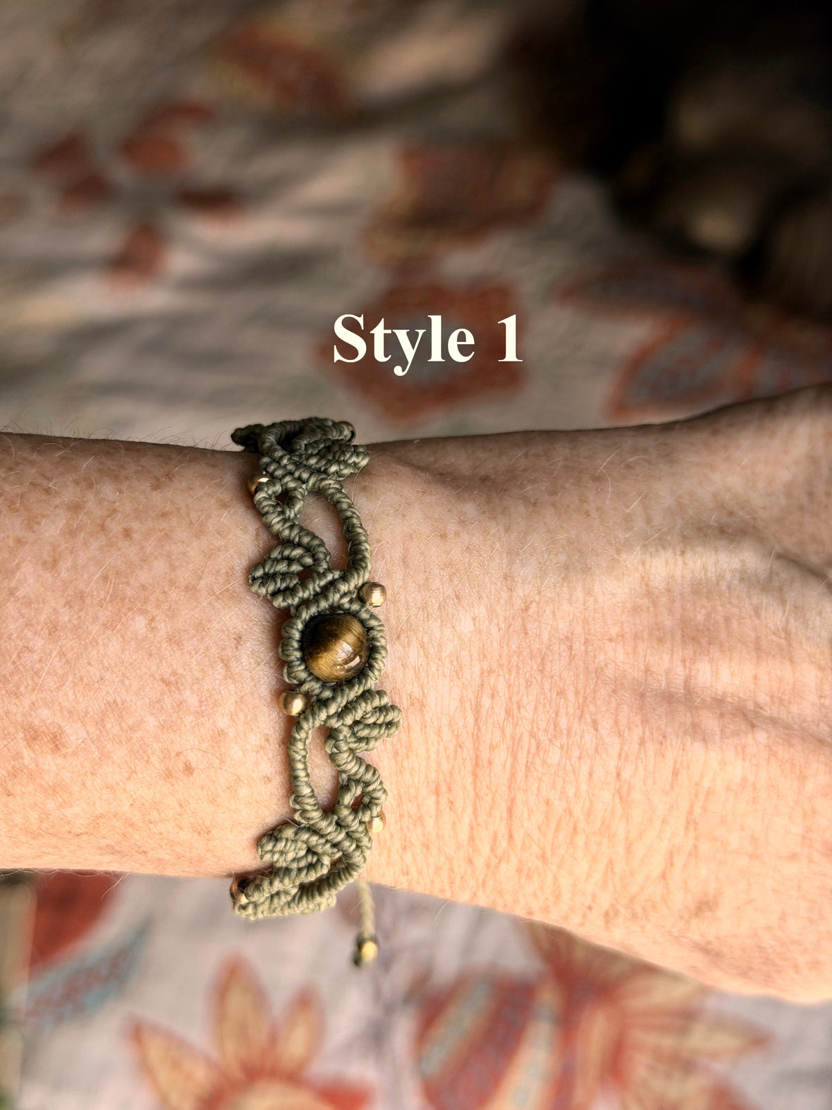 Macrame Leaf Bracelet with Focal Bead - earthy forest fae collection