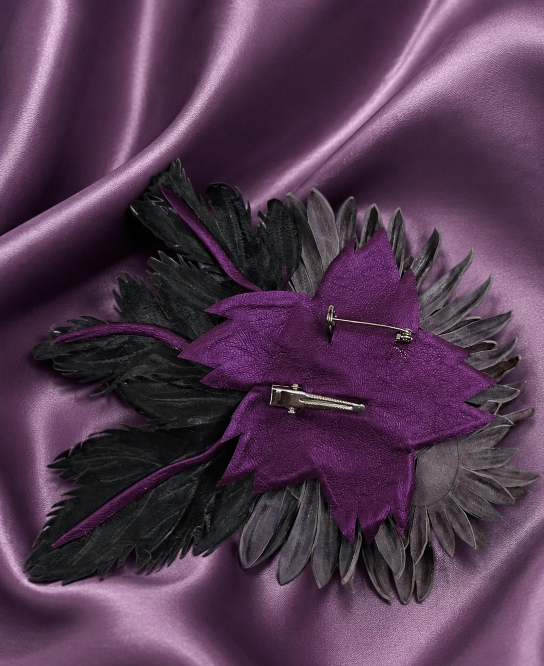 Leather Chrysanthemum "Twilight Amethyst", pin Brooch, hair/hat clip. corsage flower