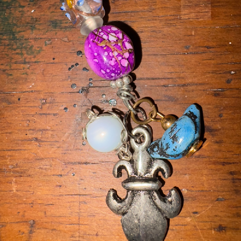 Boho beads with sari silk, handspun wool and charms by Leumesin Handmade