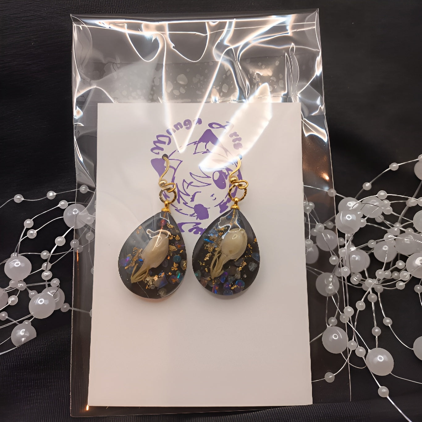 Real dried White Jasmin flower earrings