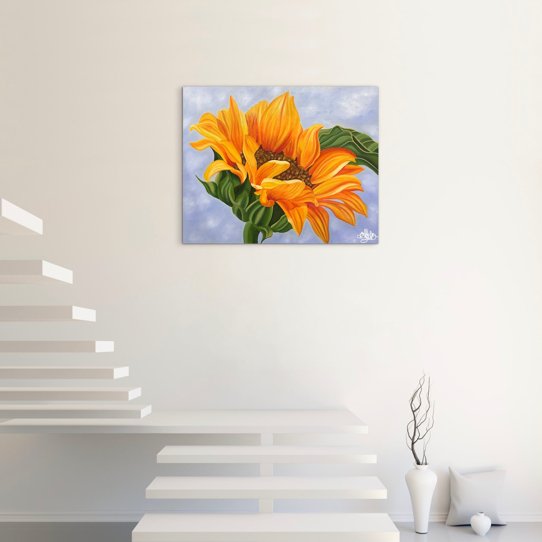 Sunshine Beneath a Blue Sky - Original Oil Painting of a Sunflower - Hand Painted