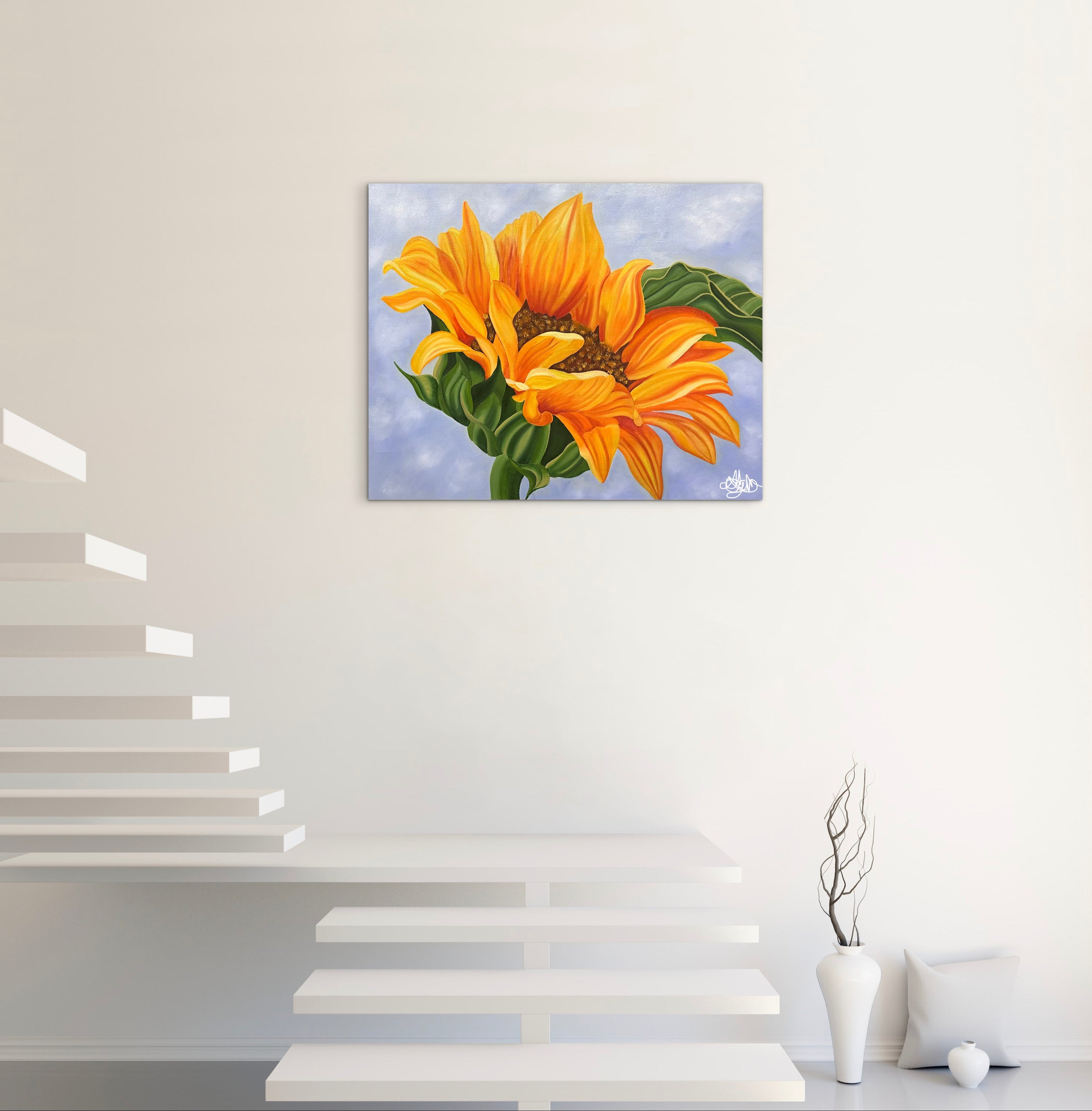 Sunshine Beneath a Blue Sky - Original Oil Painting of a Sunflower - Hand Painted
