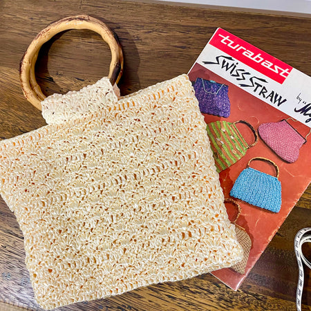 Gold Crochet Straw Granny Bag, Retro Vintage