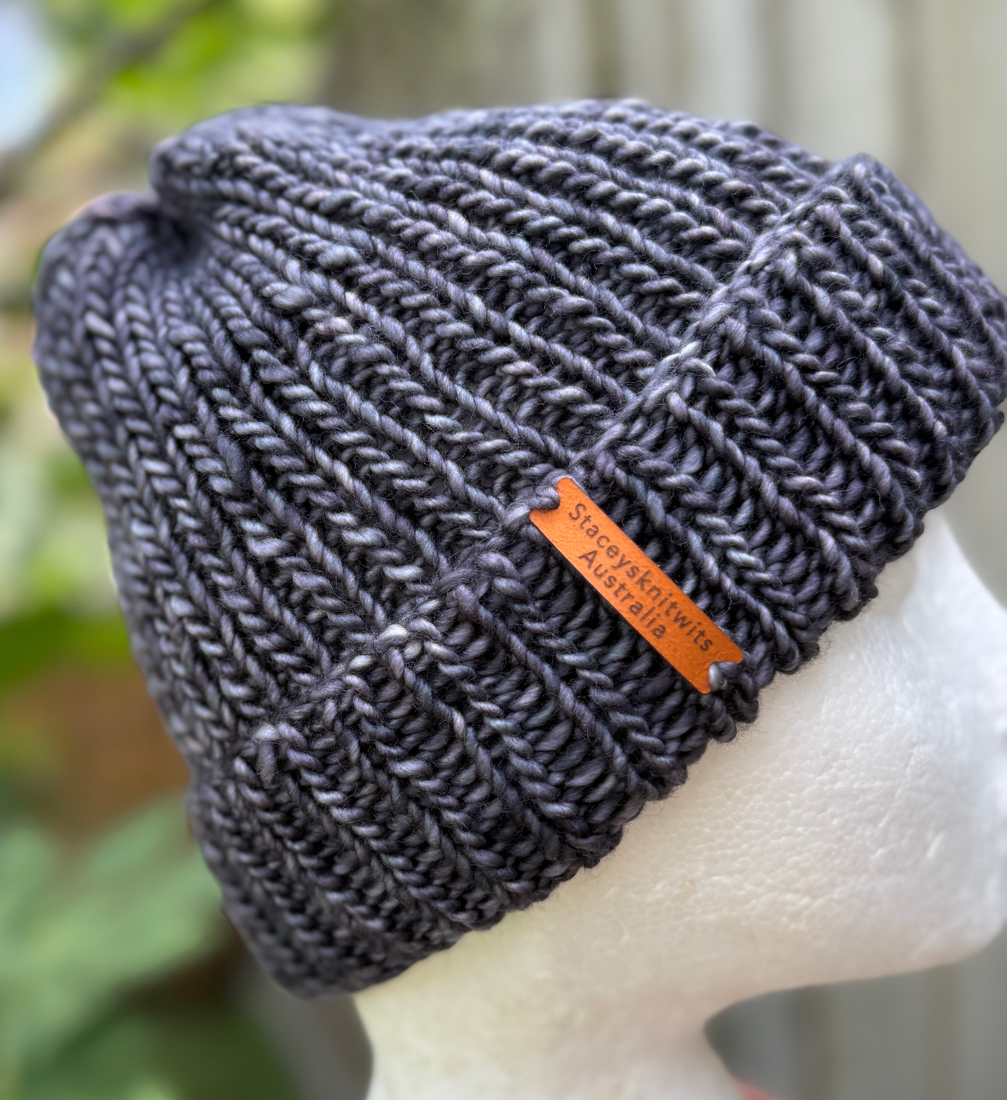 Grey Beanie, Hand knitted merino stretchy beanie